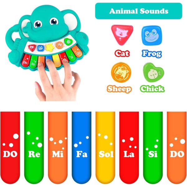 Muzikinis pianinas drambliukas, su gyvūnų garsais Muzikinis pianinas drambliukas, su gyvūnų garsais