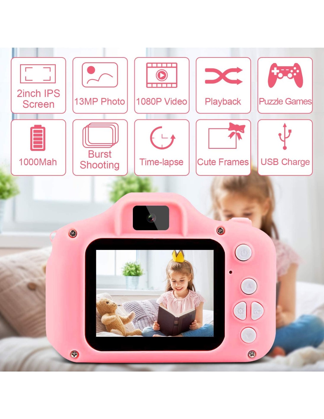 Fotoaparatas vaikui su atminties kortele 8 GB, 5 žaidimai Fotoaparatas vaikui su atminties kortele 8 GB, 5 žaidimai