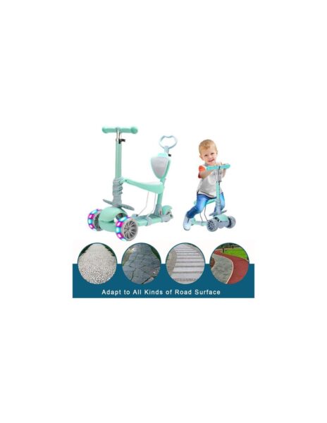 Paspirtukas trys ratai su stūmimo rankena