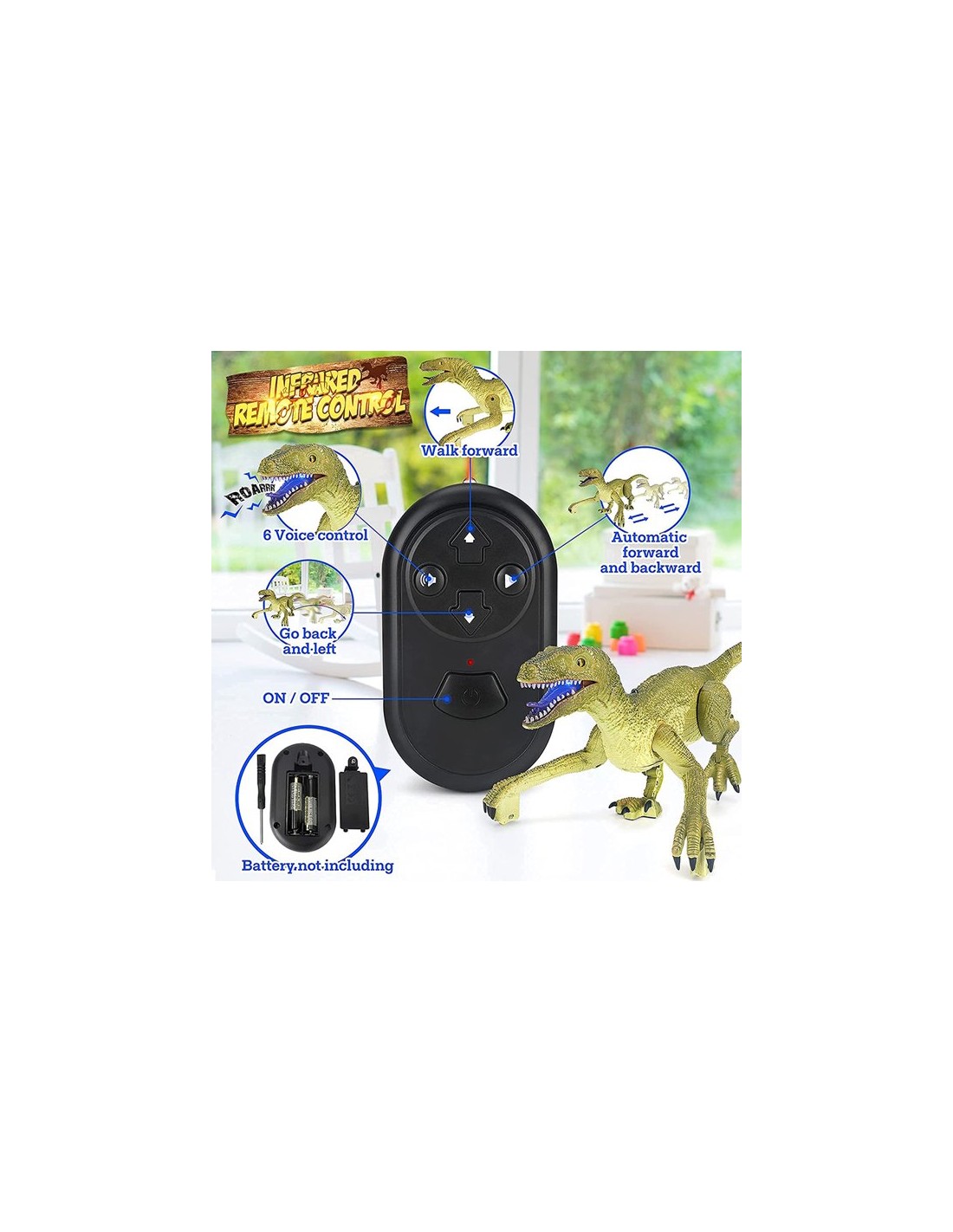 Dinozauras Velociraptor su valdymo pultu, garso ir šviesos efektais Dinozauras Velociraptor su valdymo pultu, garso ir šviesos efektais
