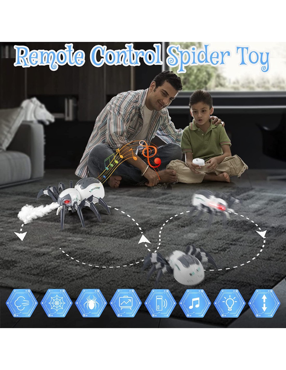 Interaktyvus r/c robotas voras leidžiantis garus su valdymo pultu Interaktyvus r/c robotas voras leidžiantis garus su valdymo pultu