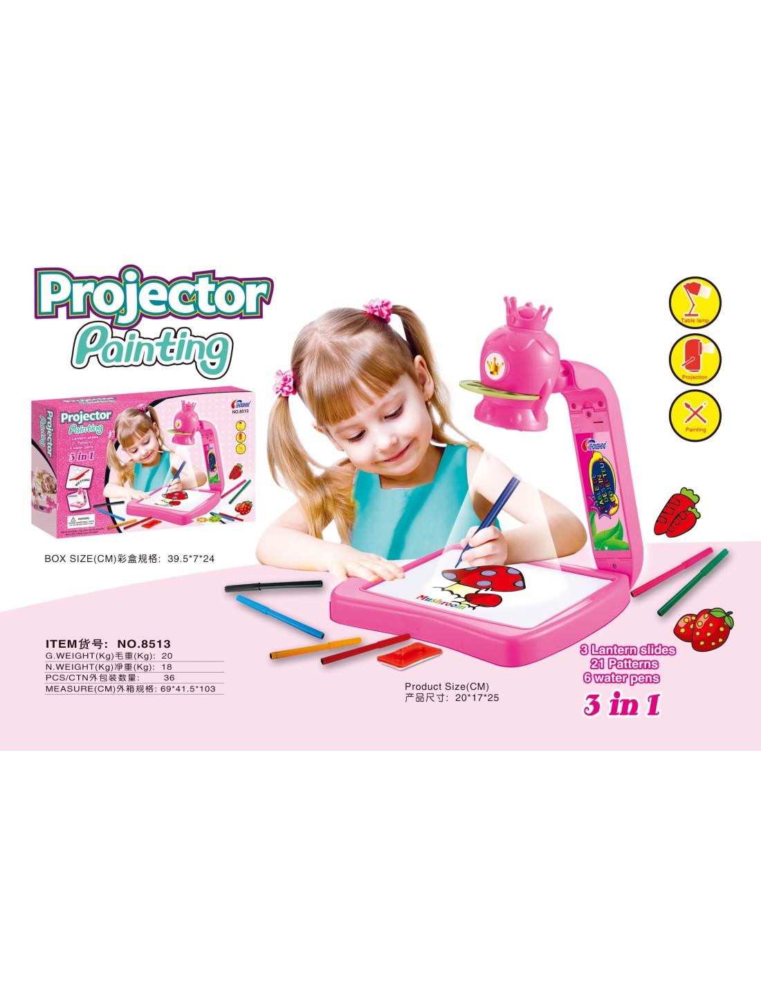 Projektorius piešimui 3 in 1 vaikiškas Projektorius piešimui 3 in 1 vaikiškas