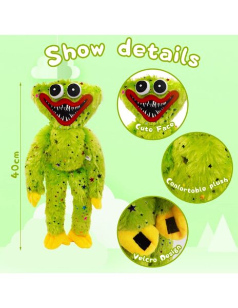 Huggy wuggy pliušinis žaislas žalias su blizgučiais Huggy wuggy pliušinis žaislas žalias su blizgučiais