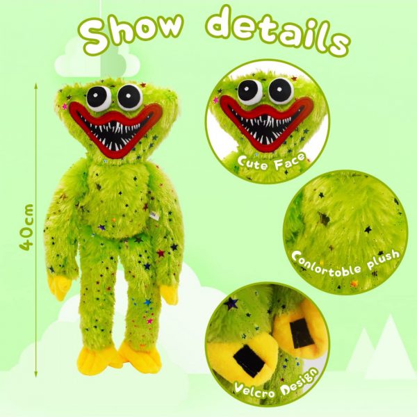 Huggy wuggy pliušinis žaislas žalias su blizgučiais