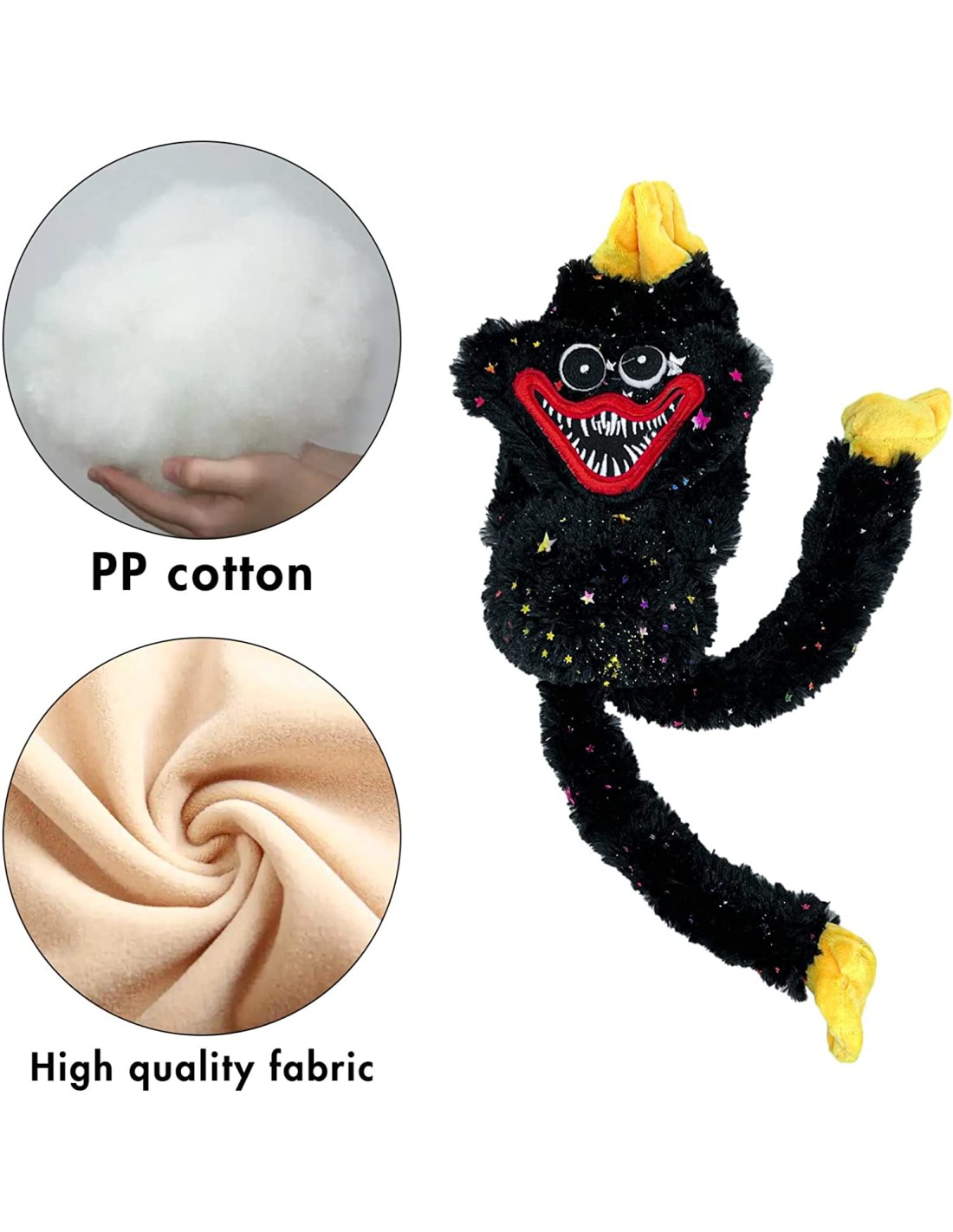 Huggy wuggy pliušinis žaislas juodas su blizgučiais Huggy wuggy pliušinis žaislas juodas su blizgučiais