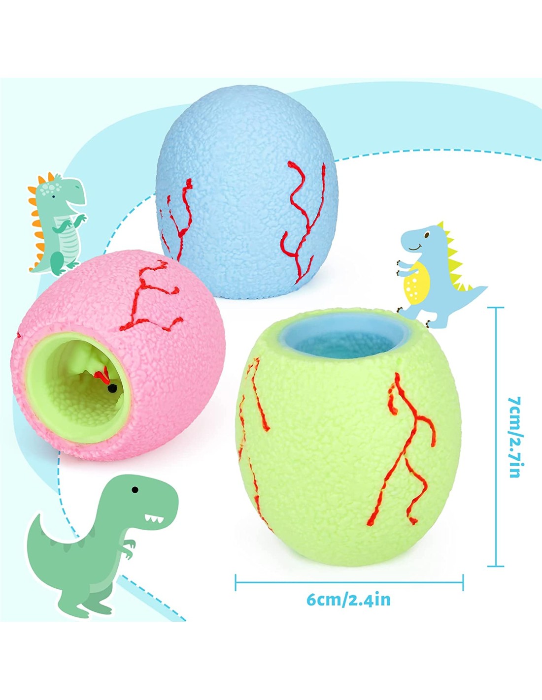 Dinozauras squishy, minkomas antistresinis žaislas, 3 vnt.