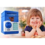 Taupyklė seifas vaikui elektroninė, garsai, su pin kodu, mėlyna spalva Taupyklė seifas vaikui elektroninė, garsai, su pin kodu, mėlyna spalva