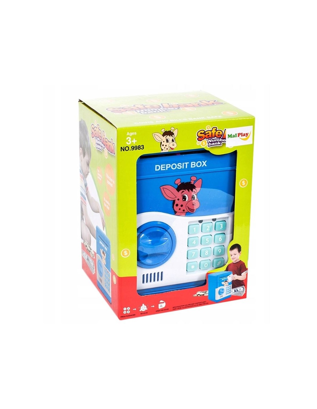 Taupyklė seifas vaikui elektroninė, garsai, su pin kodu, mėlyna spalva Taupyklė seifas vaikui elektroninė, garsai, su pin kodu, mėlyna spalva