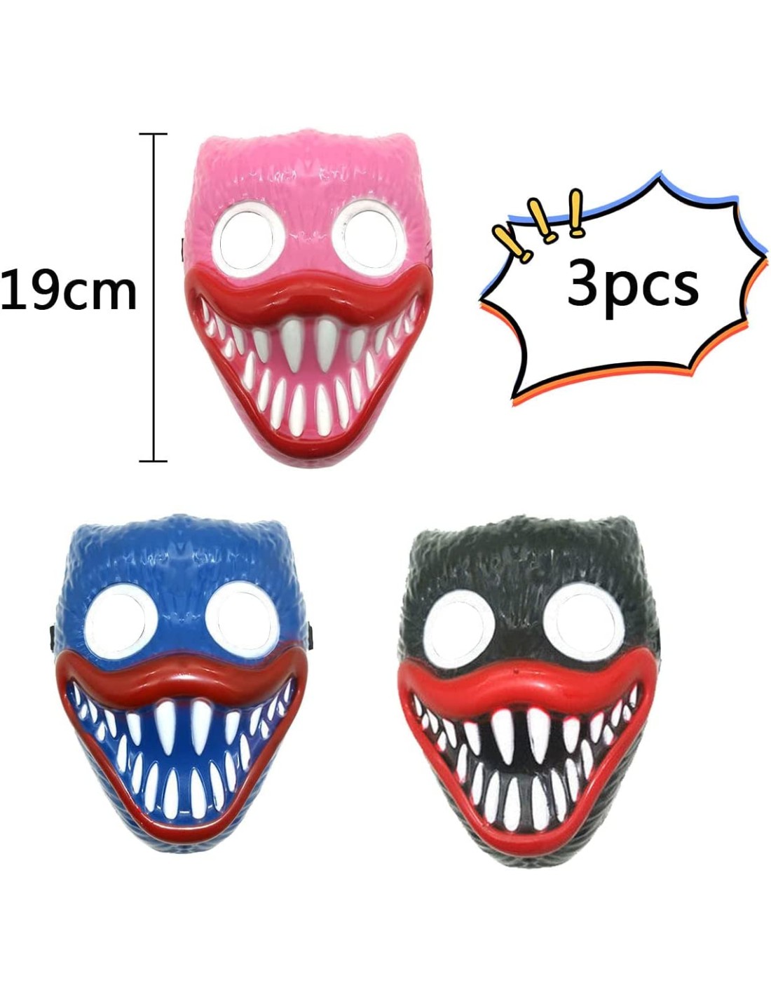 Huggy Wuggy Helovyno kaukės 3 vnt. vakarėliui Huggy Wuggy Helovyno kaukės 3 vnt. vakarėliui