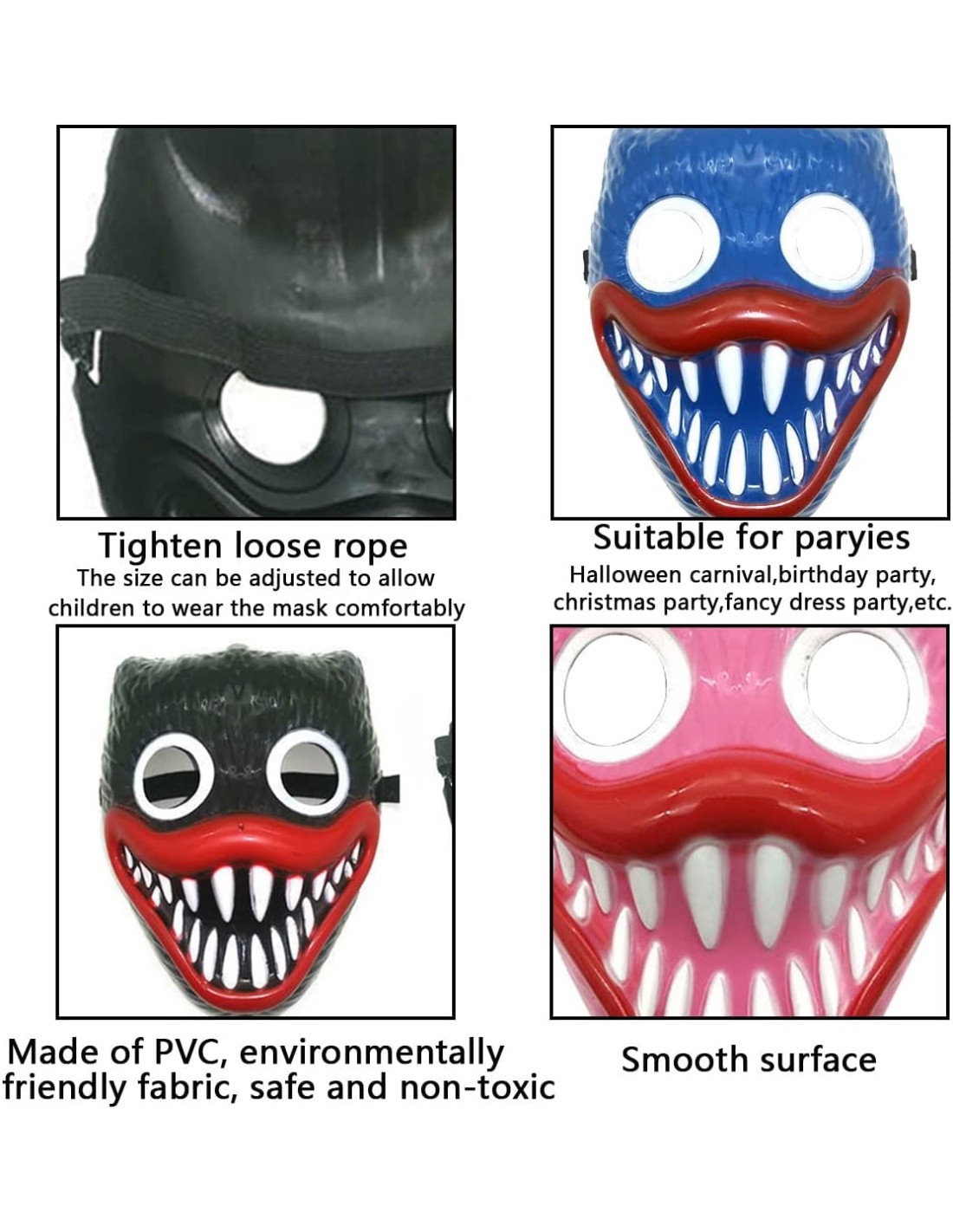 Huggy Wuggy Helovyno kaukės 3 vnt. vakarėliui Huggy Wuggy Helovyno kaukės 3 vnt. vakarėliui