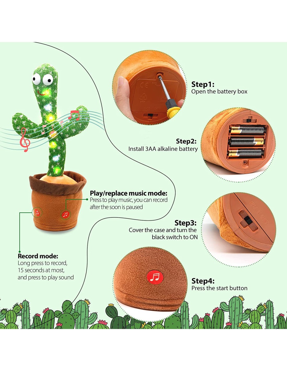 Dainuojantis kaktusas, įrašantis garsus, pakraunamas Dainuojantis kaktusas, įrašantis garsus, pakraunamas