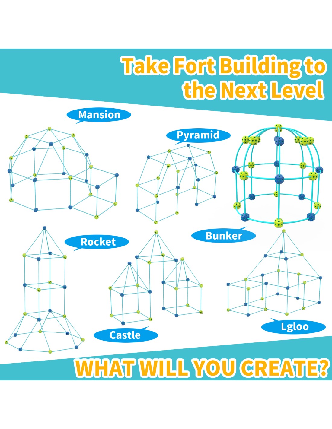 52 detalių konstruktorius fortas, šviečiantis tamsoje, lazdelės, kamuoliukai 52 detalių konstruktorius fortas, šviečiantis tamsoje, lazdelės, kamuoliukai