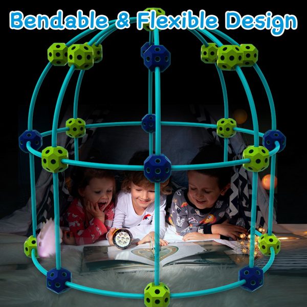 52 detalių konstruktorius fortas, šviečiantis tamsoje, lazdelės, kamuoliukai 52 detalių konstruktorius fortas, šviečiantis tamsoje, lazdelės, kamuoliukai