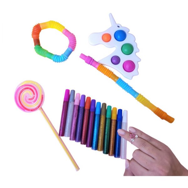 Žaislų rinkinys, 7 vnt., 3-7 metų vaikams, šviečiantis lollipop, šlangos, žiedelis
