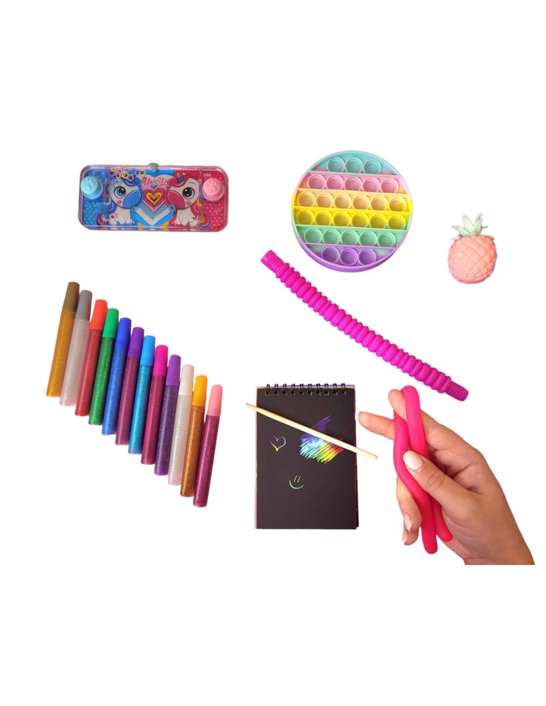 Žaislų rinkinys 9 vnt., žaidimas su žiedeliais, 3-7 m.vaikams, nutrinamos kortelės 8 vnt., antistresiniai žaislai