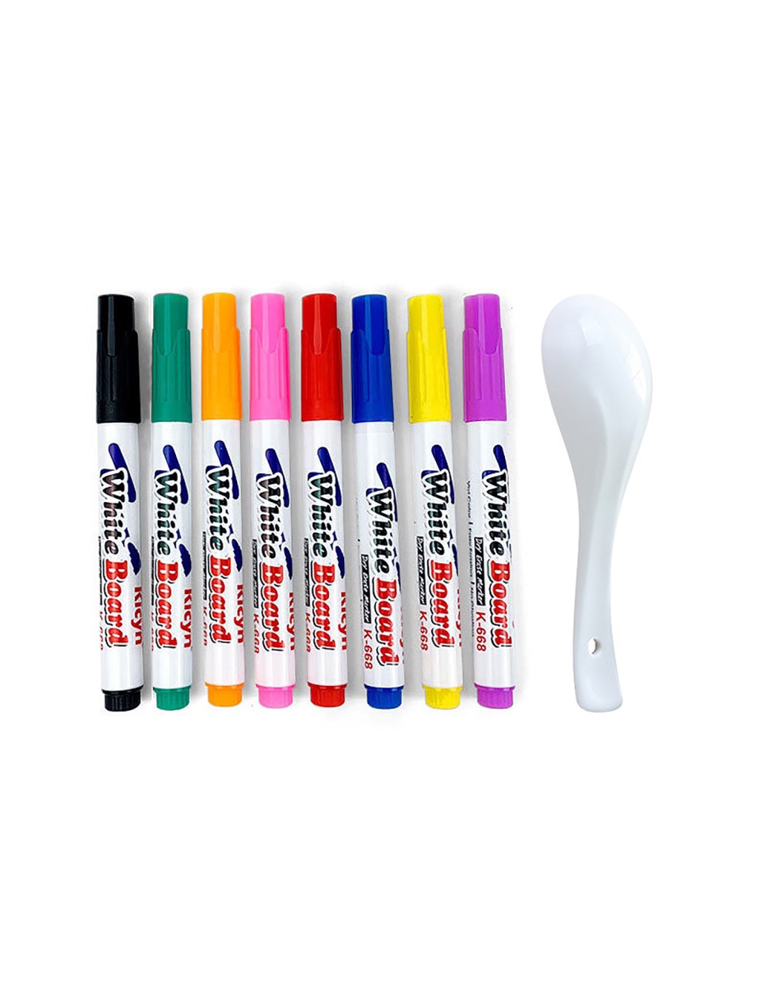 Magiški flomasteriai, plaukiojantys ant vandens piešiniai, rinkinyje yra 8 vnt. ir porcelianinis šaukštelis Magiški flomasteriai, plaukiojantys ant vandens piešiniai, rinkinyje yra 8 vnt. ir porcelianinis šaukštelis