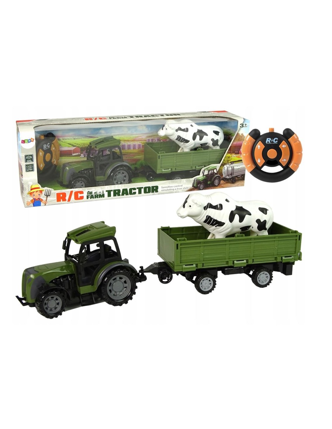 R/C traktorius su valdymo pultu ir priekaba, naminiai gyvūnai