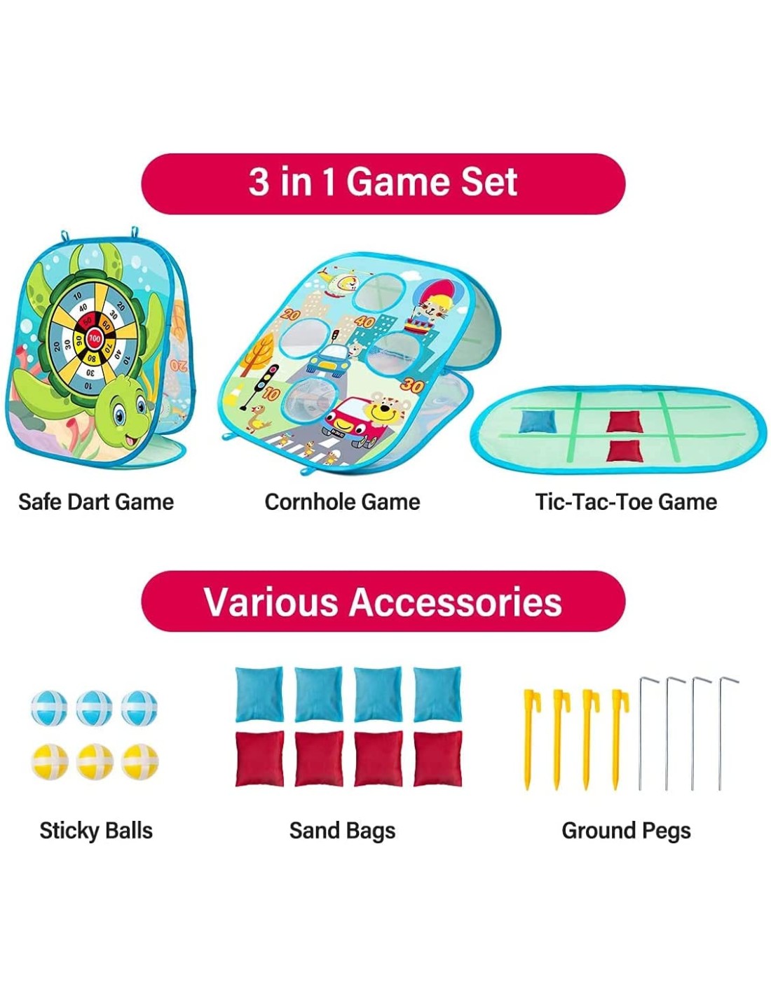 Žaidimas taikinys 3 in 1 išskleidžiamas stovas, kryžiukai, nuliukai, galima nešioti, tinkamas ir viduje ir lauke Žaidimas taikinys 3 in 1 išskleidžiamas stovas, kryžiukai, nuliukai, galima nešioti, tinkamas ir viduje ir lauke