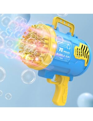 Didelis burbulų šautuvas 70 skylių, automatinis, šviečiantis, pakraunamas, spalva mėlyna