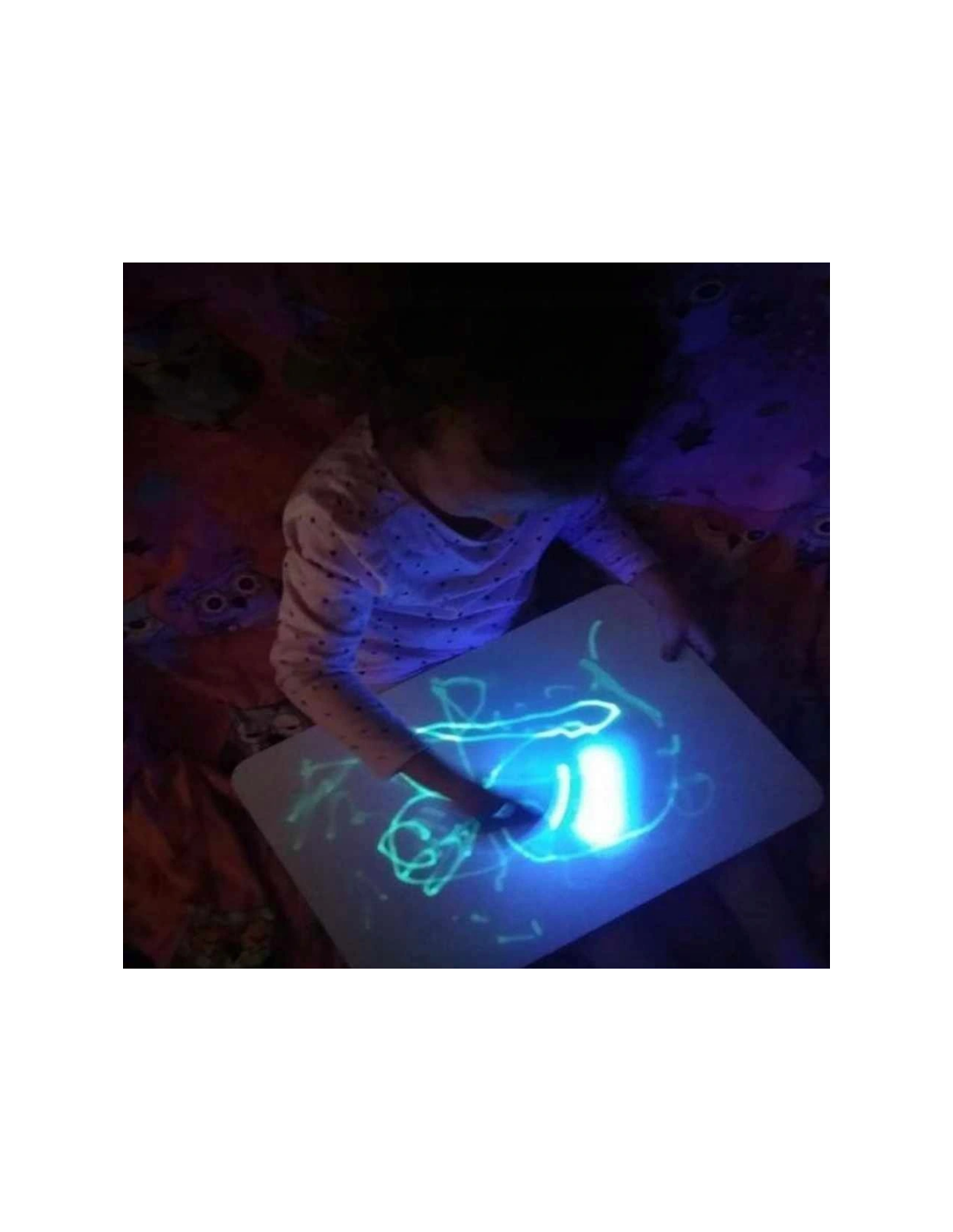 Magiška lenta piešimui su LED lempute A3 formato, su šviečiančiu rašikliu, raidžių formos