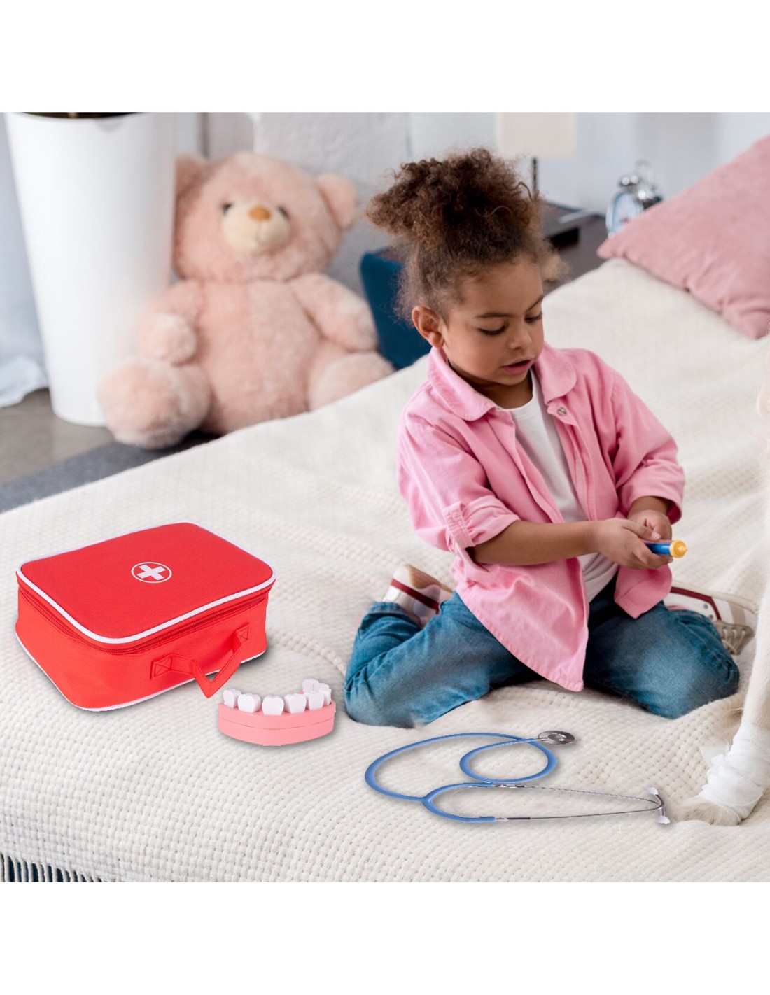 Daktaro rinkinys medinis, su rankine, klausymo aparatas, dantisto rinkinys Daktaro rinkinys medinis, su rankine, klausymo aparatas, dantisto rinkinys