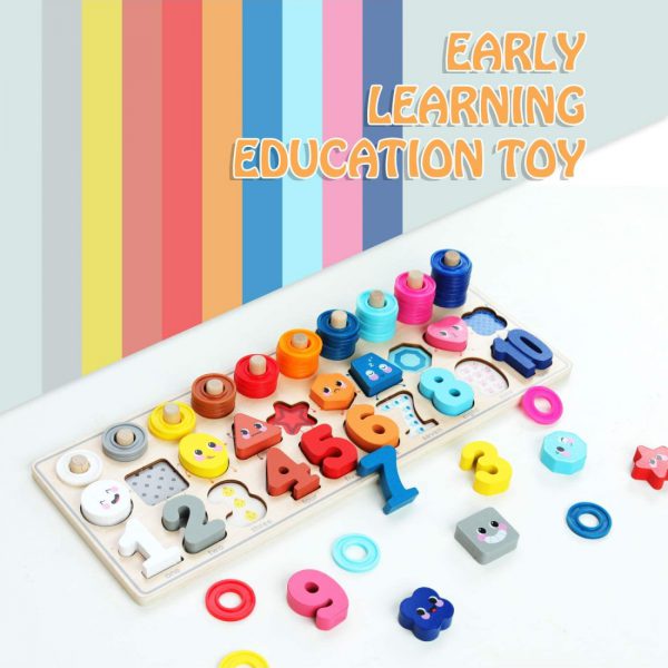Medinis Montessori tipo žaislas skaičiavimui , splavų ir formų mokymuisi