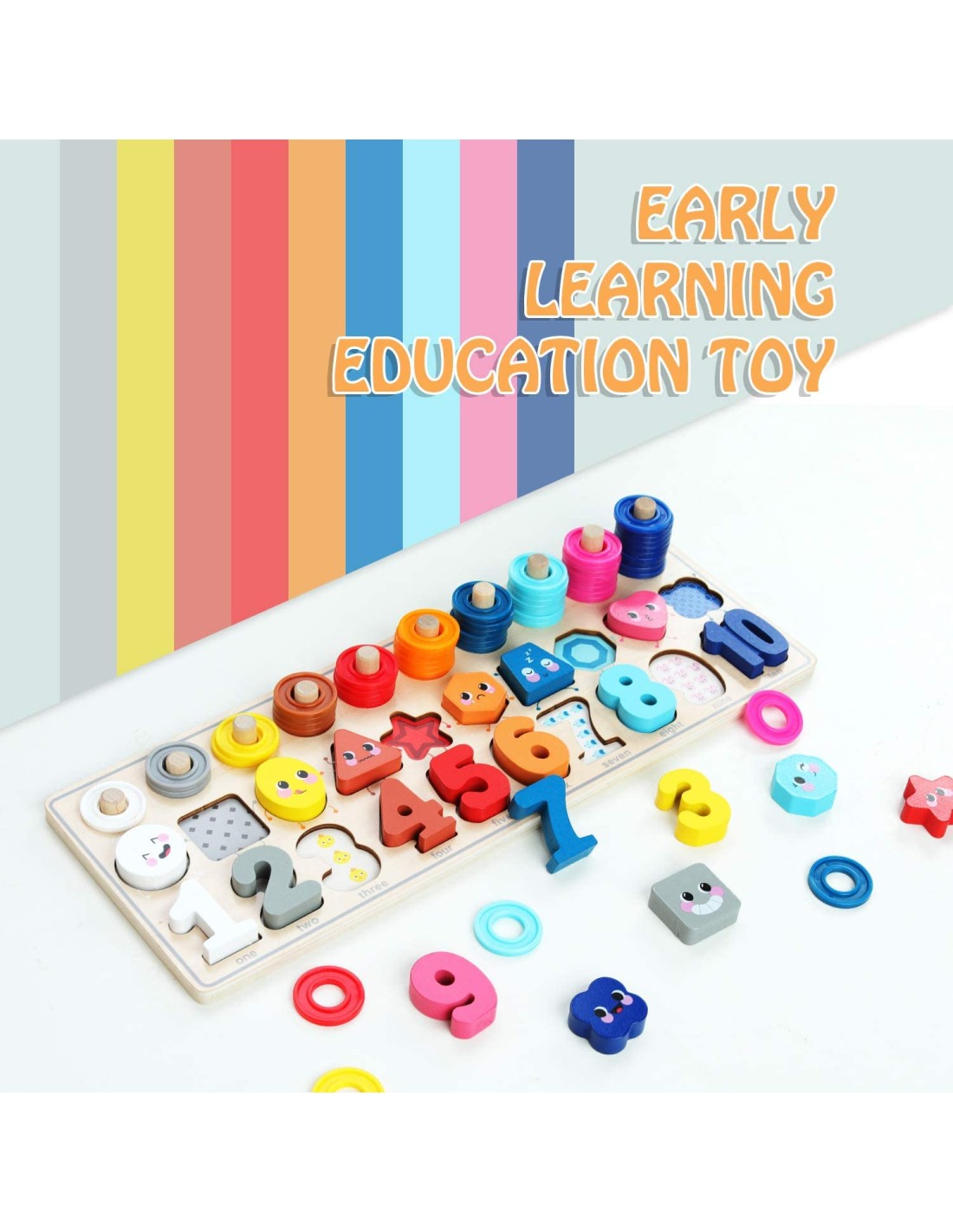 Medinis Montessori tipo žaislas skaičiavimui , splavų ir formų mokymuisi