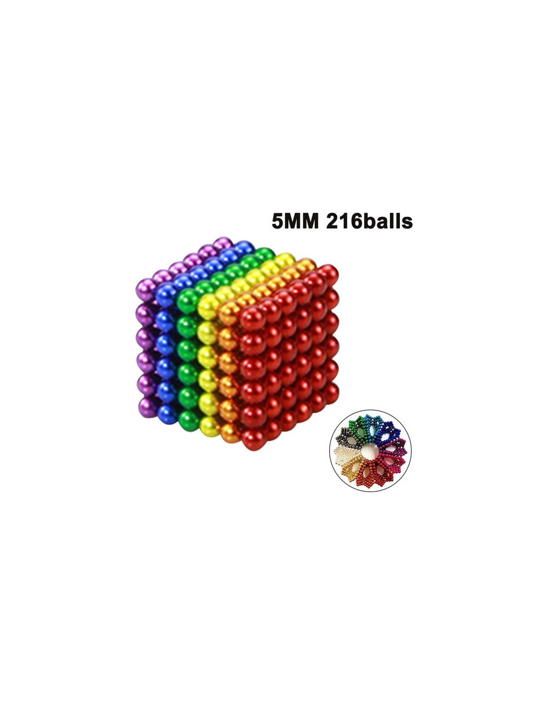 Magnetinių rutuliukų rinkinys, komplekte 216 vienetų spalvotų kamuoliukų, skersmuo 5mm.