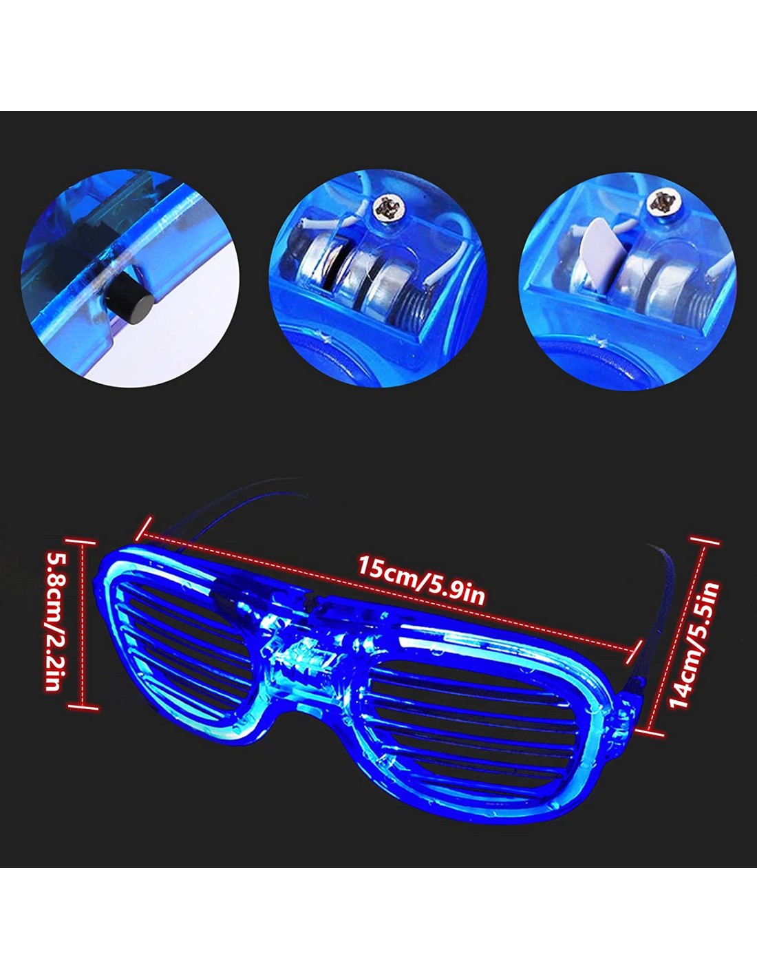 Šviečiantys akiniai LED, rinkinys 5 vienetai