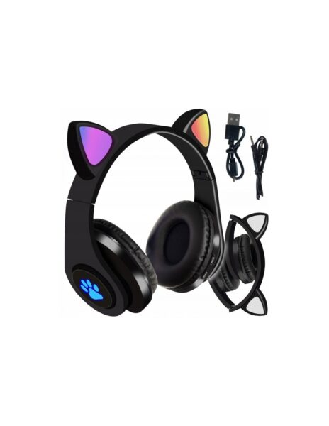 Belaidės ausinės Belaidės Bluetooth ausinės "Cat ears" su LED apšvietimu