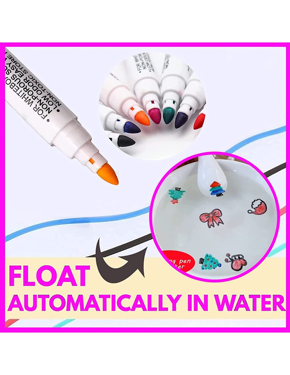 Magiški flomasteriai, plaukiojantys ant vandens piešiniai, rinkinyje yra 11 vnt. ir porcelianinis šaukštelis Magiški flomasteriai, plaukiojantys ant vandens piešiniai, rinkinyje yra 11 vnt. ir porcelianinis šaukštelis