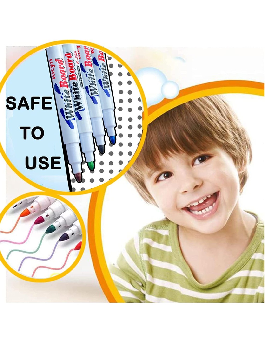 Magiški flomasteriai, plaukiojantys ant vandens piešiniai, rinkinyje yra 11 vnt. ir porcelianinis šaukštelis Magiški flomasteriai, plaukiojantys ant vandens piešiniai, rinkinyje yra 11 vnt. ir porcelianinis šaukštelis