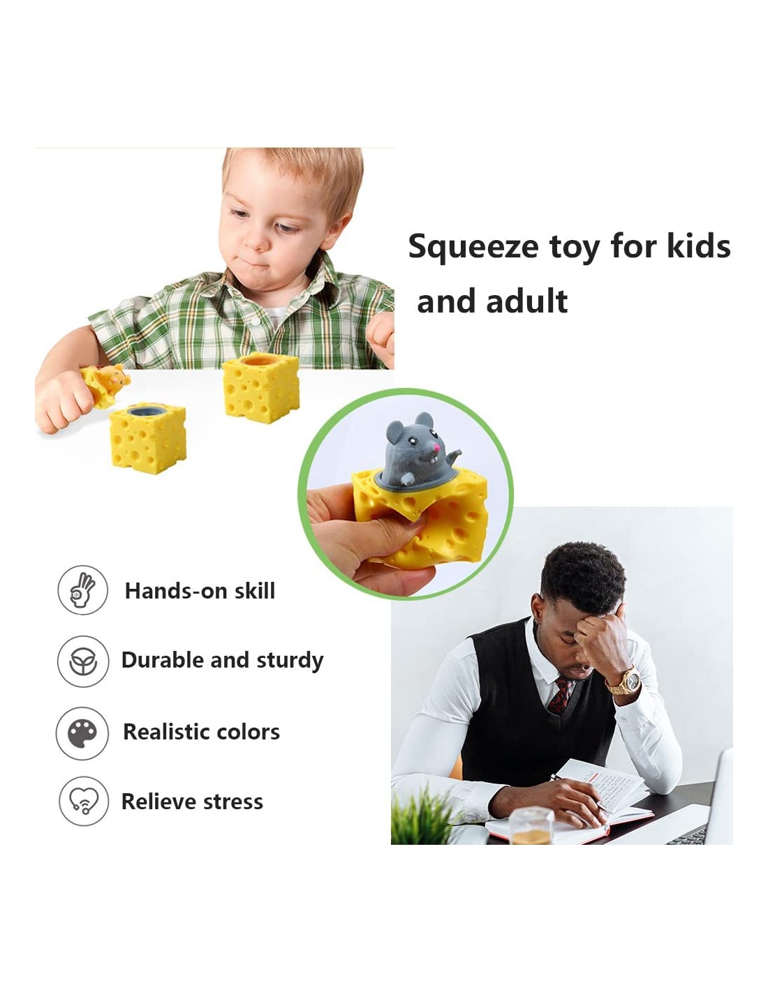 Fidget antistresinis suspaudžiamas kamuoliukas pelė sūryje