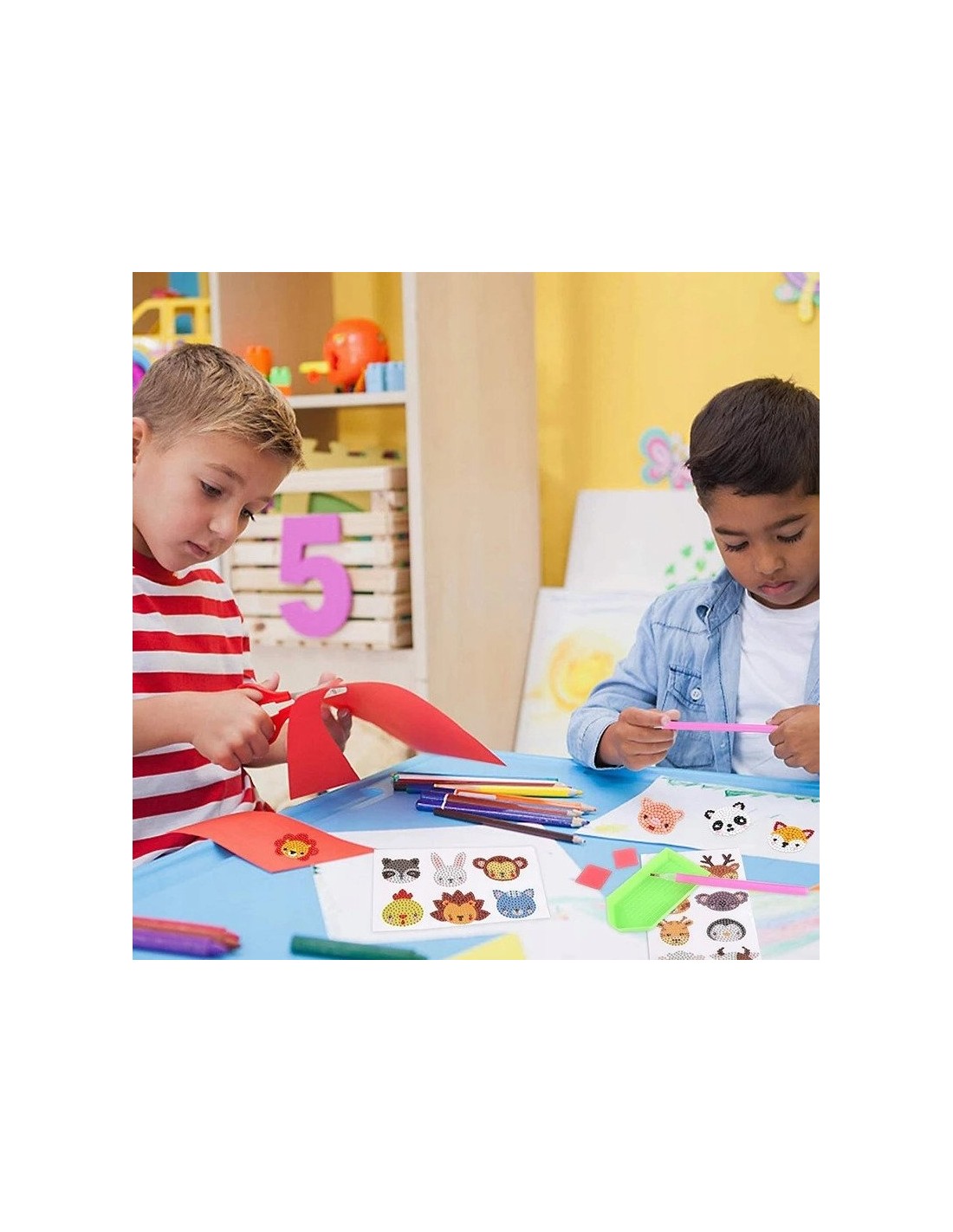 Deimantinės mozaikos lipdukai 5D, 6 vnt. rinkinyje, dinozaurai