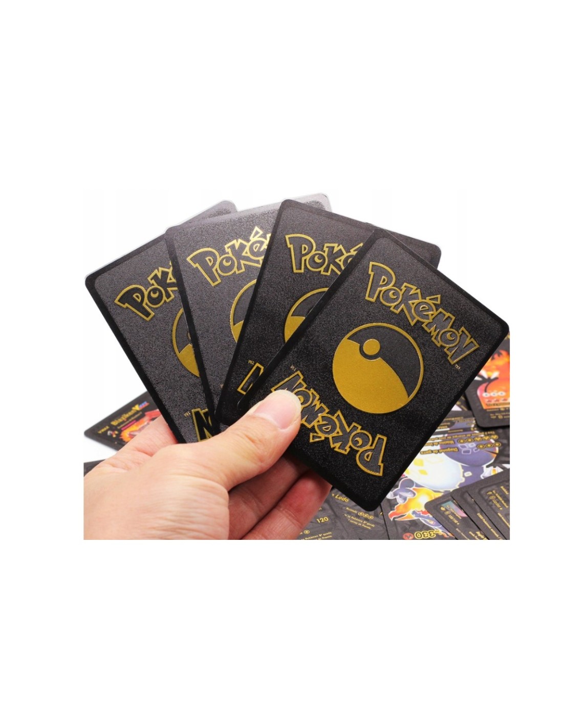 Pokemon kortos 165 vnt. kolekcija Charizard Vmax, juodos, auksinės ir sidabrinė spalvos pakuotės po 55 vnt.+ albumas 240 kortoms Pokemon kortos 165 vnt. kolekcija Charizard Vmax, juodos, auksinės ir sidabrinė spalvos pakuotės po 55 vnt.+ albumas 240 kortoms