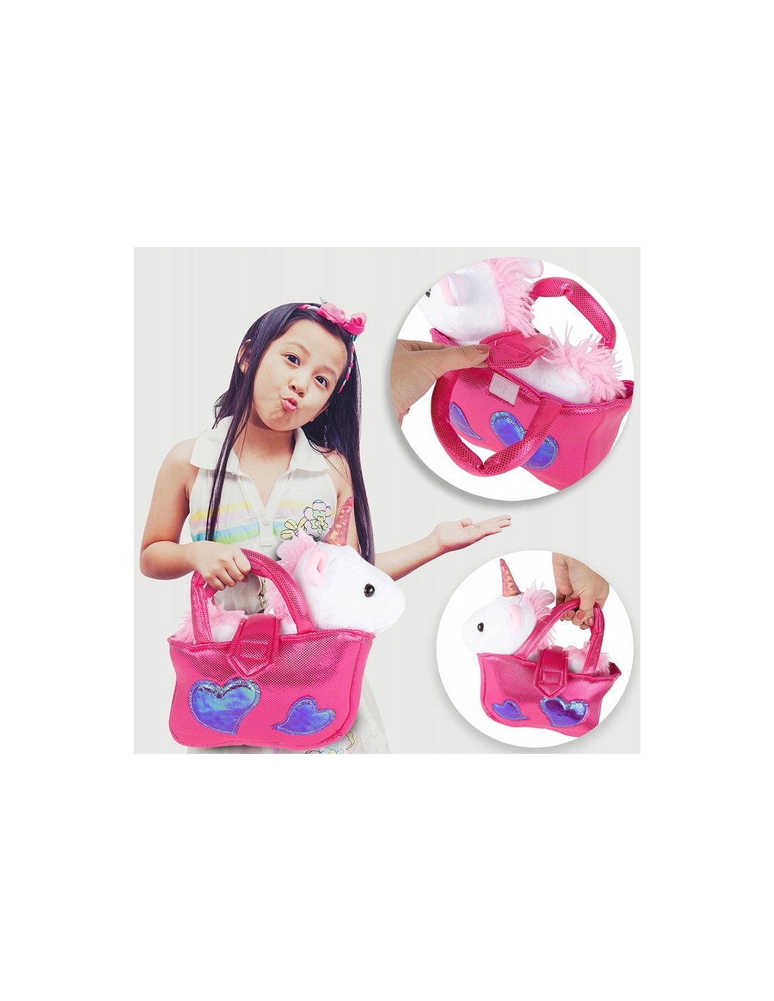 Švelnus pliušinis vienaragis su tašyte Švelnus pliušinis vienaragis su tašyte