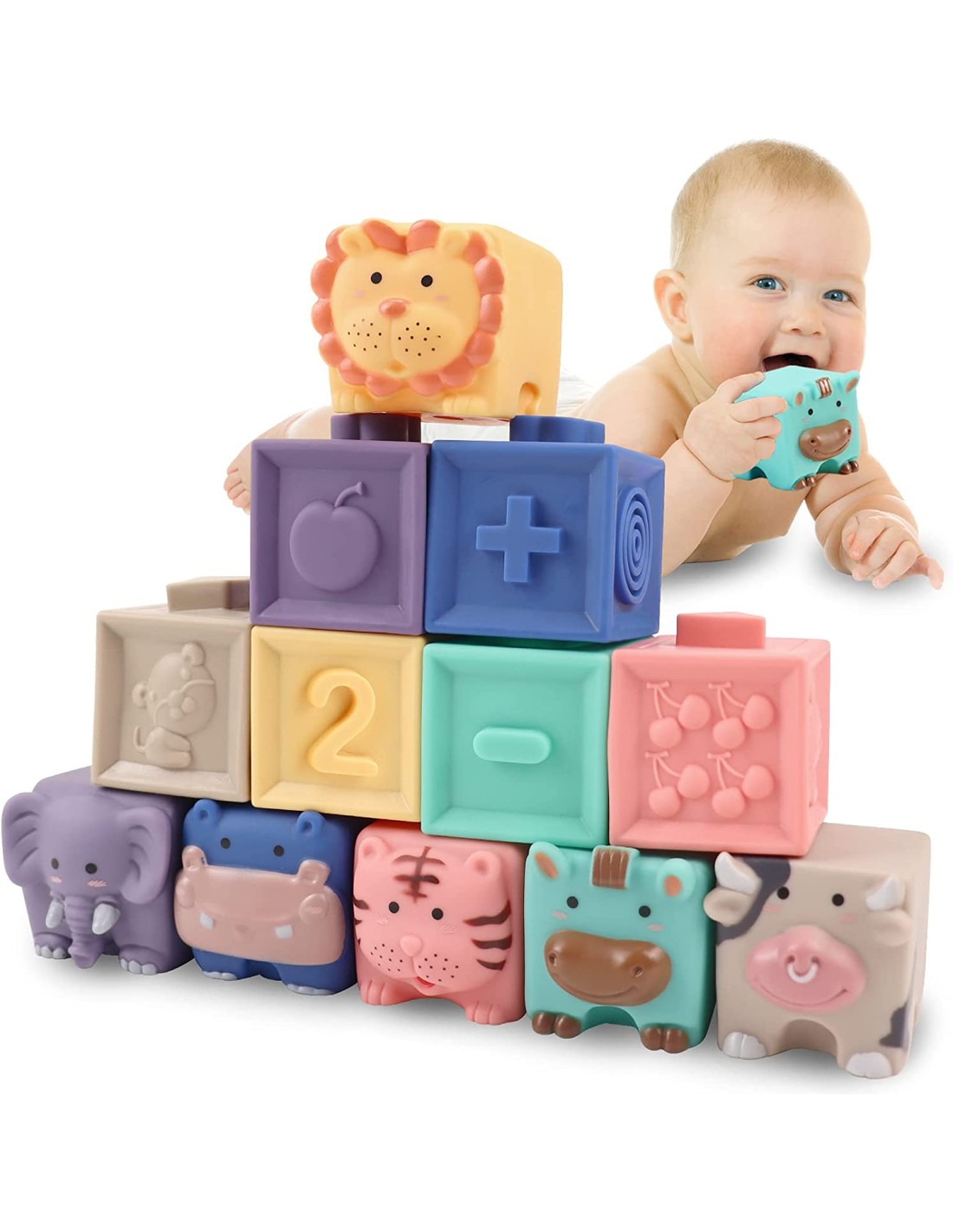 Kūdikių kaladėlės 12 vnt., jungiasi tarpusavyje, Montessori žaislai, tinka žaisti vonioje