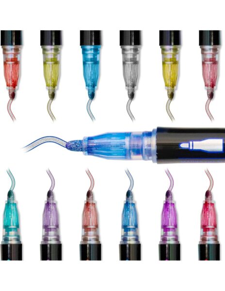 Markeriai flomasteriai blizgantys su dviguba linija-kontūru, 12 vnt. Markeriai flomasteriai blizgantys su dviguba linija-kontūru, 12 vnt.