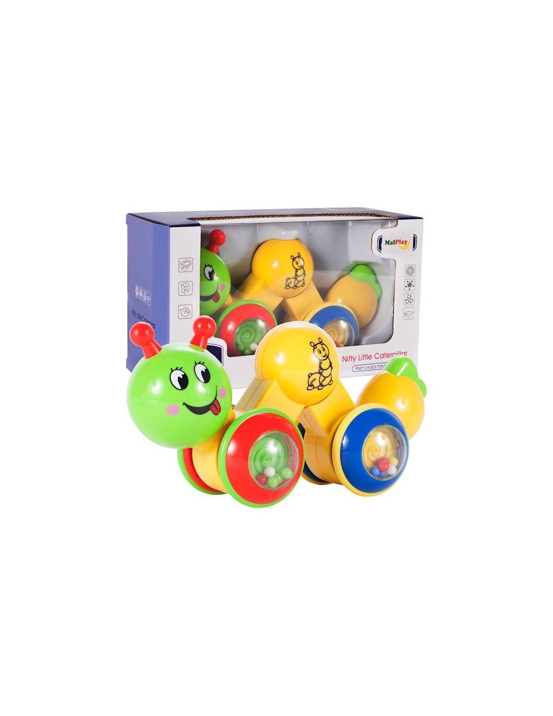 Inercinis žaislas važiuojantis vikšras - kirmėliukas su barškučiu