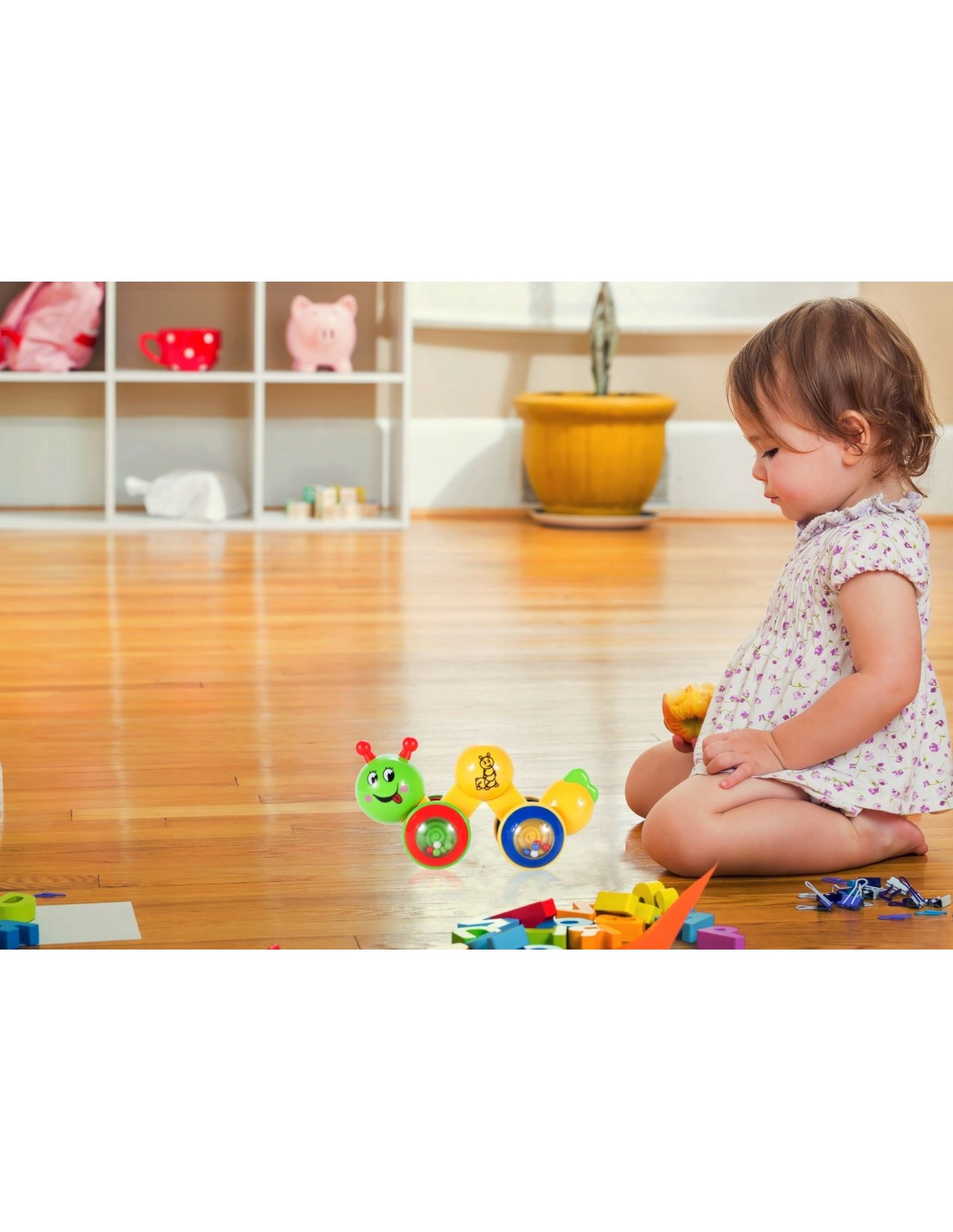 Inercinis žaislas važiuojantis vikšras - kirmėliukas su barškučiu