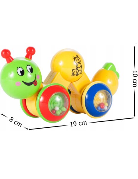 Inercinis žaislas važiuojantis vikšras - kirmėliukas su barškučiu Inercinis žaislas važiuojantis vikšras - kirmėliukas su barškučiu