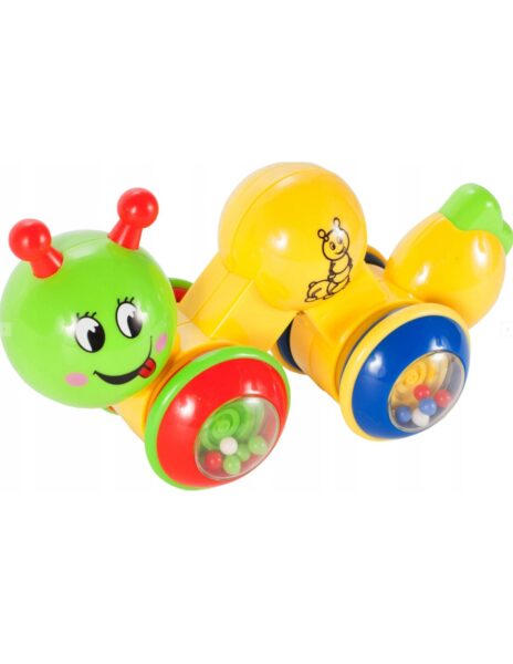 Inercinis žaislas važiuojantis vikšras - kirmėliukas su barškučiu Inercinis žaislas važiuojantis vikšras - kirmėliukas su barškučiu