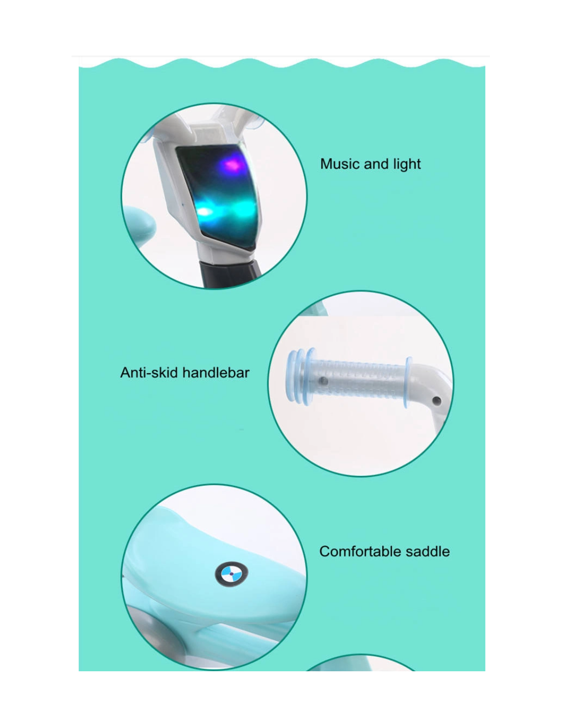 Paspiriamas balansinis dviratukas 4 ratukais, žalsva spalva Paspiriamas balansinis dviratukas 4 ratukais, žalsva spalva