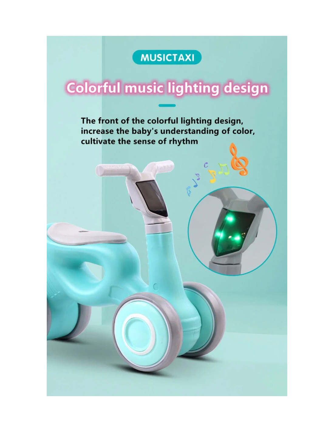 Paspiriamas balansinis dviratukas 4 ratukais, žalsva spalva Paspiriamas balansinis dviratukas 4 ratukais, žalsva spalva