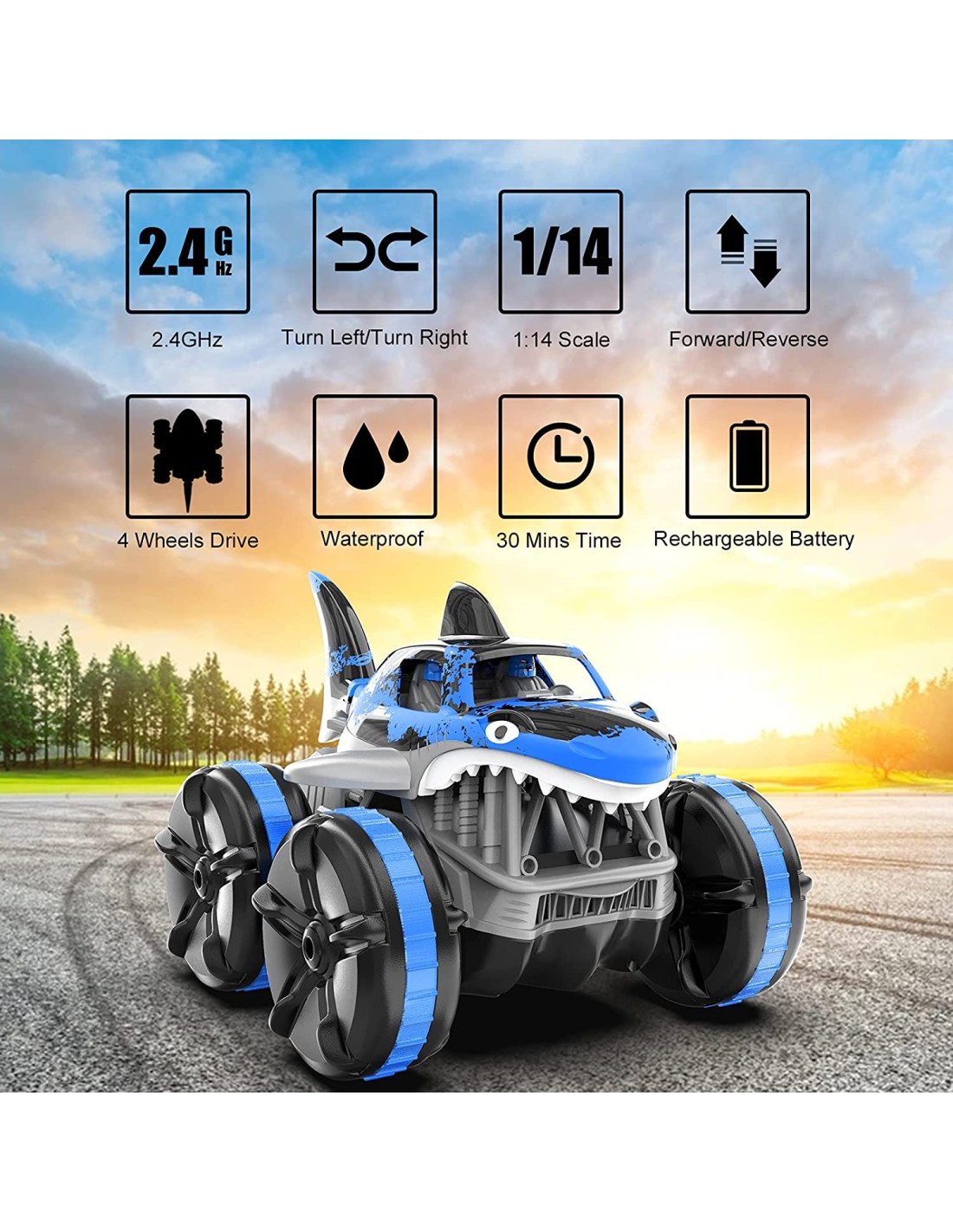 R/C mašina su valdymo pultu važiuojanti amfibija važiuojanti per vandenį, pakraunama 7,4V