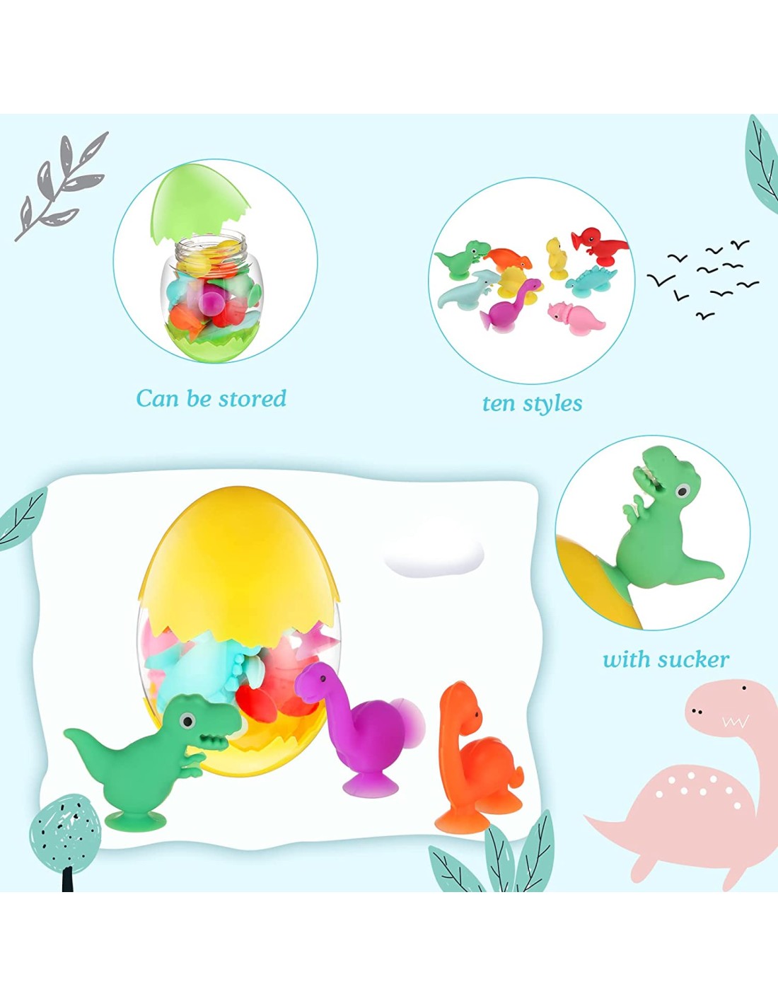 Prilimpantys sticky žaislai kiaušinyje, dinozaurai 10 vnt., tinkami vonioje, limpa prie stiklo Prilimpantys sticky žaislai kiaušinyje, dinozaurai 10 vnt., tinkami vonioje, limpa prie stiklo