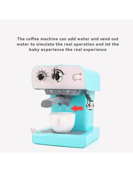 Kavos aparatas vaikiškas, bėgantis vanduo, skleidžia garus Kavos aparatas vaikiškas, bėgantis vanduo, skleidžia garus