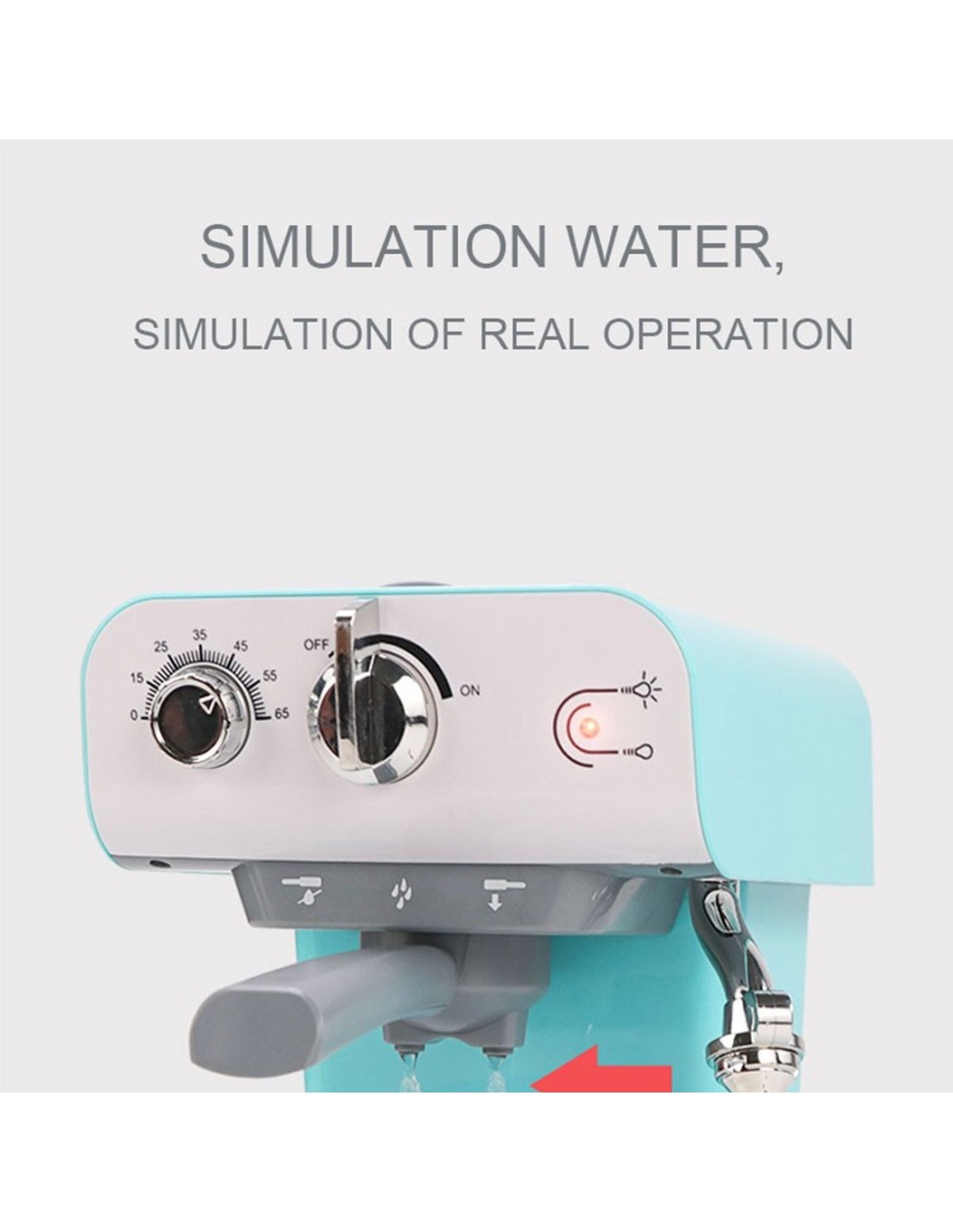 Kavos aparatas vaikiškas, bėgantis vanduo, skleidžia garus Kavos aparatas vaikiškas, bėgantis vanduo, skleidžia garus