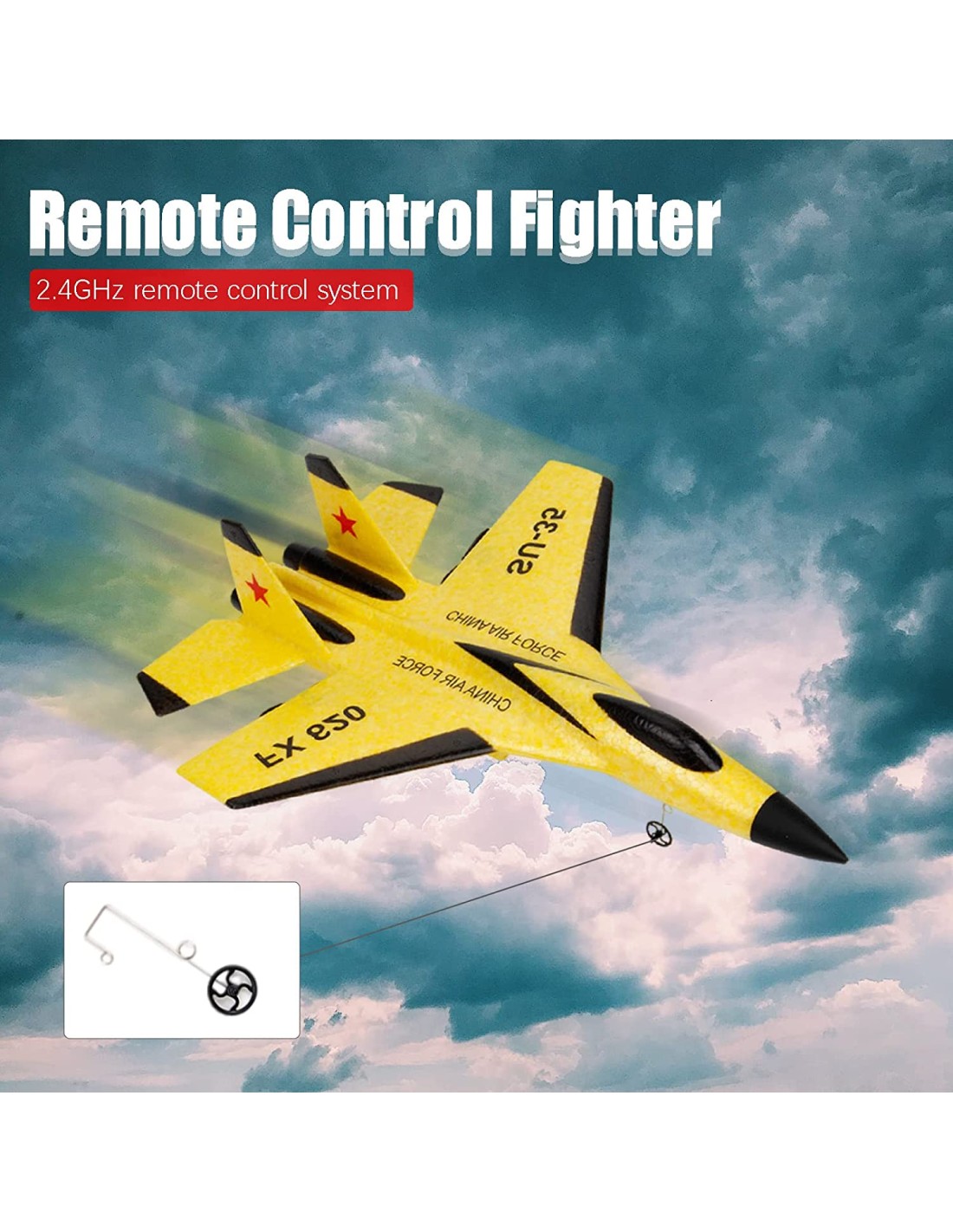 Lėktuvas r/c su valdymo pultu, LED šviesos pakraunamas, geltonas Lėktuvas r/c su valdymo pultu, LED šviesos pakraunamas, geltonas