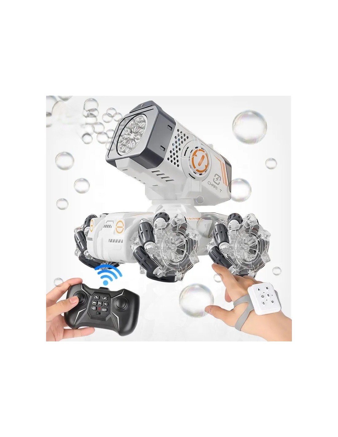 R/C Tankas muilo burbulų mašina, valdomas laikrodžiu ir pultu